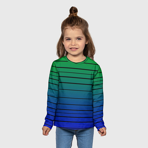 Детский лонгслив Черные полосы на синем, зеленом градиенте / 3D-принт – фото 5