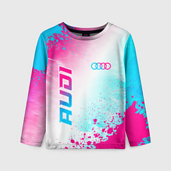 Детский лонгслив Audi neon gradient style: символ и надпись вертика