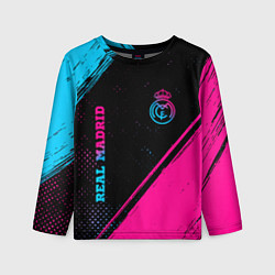 Лонгслив детский Real Madrid - neon gradient: символ и надпись верт, цвет: 3D-принт