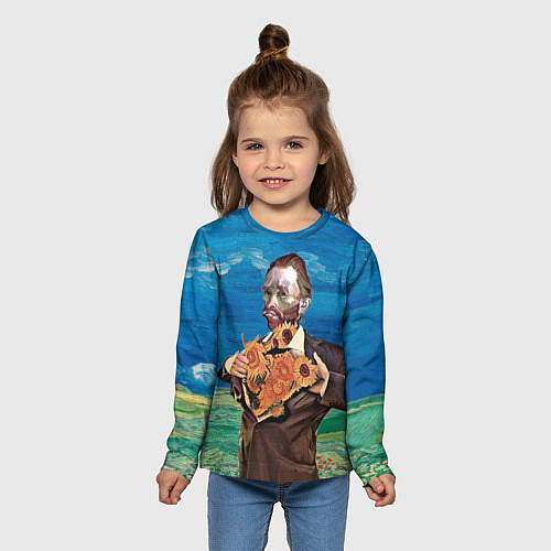 Детский лонгслив Ван Гог портрет с Подсолнухами / 3D-принт – фото 5