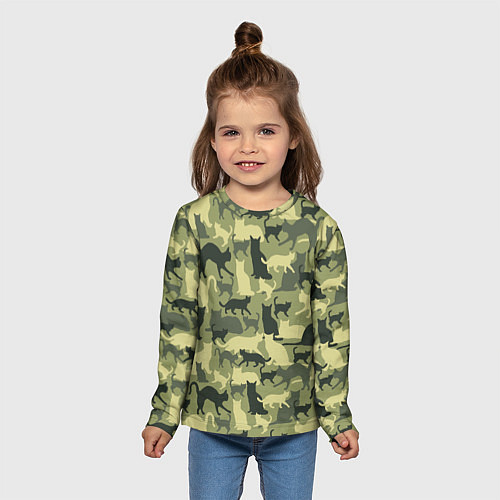 Детский лонгслив Кошачий камуфляж в зеленой гамме / 3D-принт – фото 5