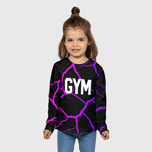 Детский лонгслив Gym - Трещины неоновые / 3D-принт – фото 5