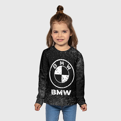 Детский лонгслив BMW с потертостями на темном фоне / 3D-принт – фото 5