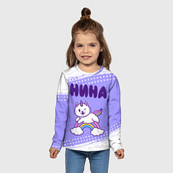 Лонгслив детский Нина кошка единорожка, цвет: 3D-принт — фото 2