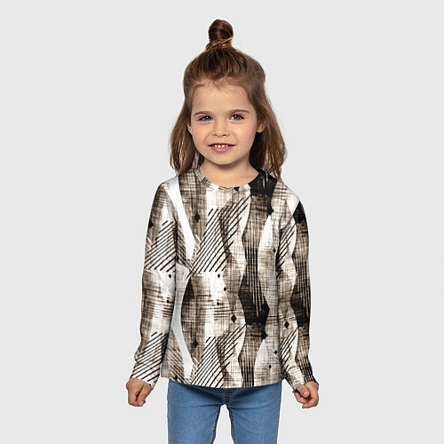 Детский лонгслив Абстрактный гранжевый коричнево-бежевый / 3D-принт – фото 5