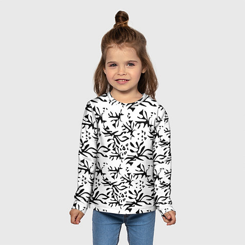 Детский лонгслив Черно белый абстрактный модный узор / 3D-принт – фото 5