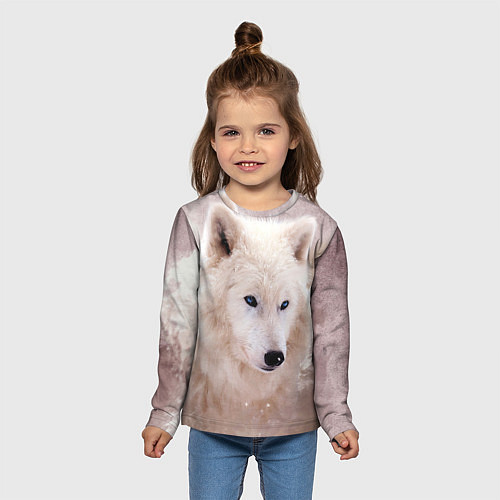 Детский лонгслив Белый зимний волк / 3D-принт – фото 5