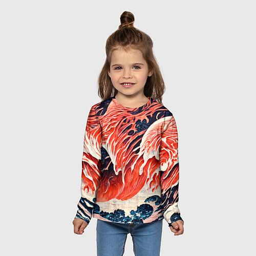 Детский лонгслив Великая красная волна / 3D-принт – фото 5