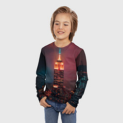 Лонгслив детский Неоновая ночная башня в городе, цвет: 3D-принт — фото 2