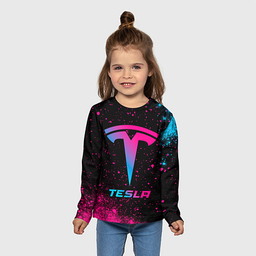 Детский лонгслив Tesla - neon gradient / 3D-принт – фото 5