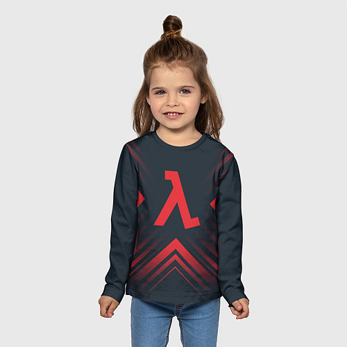 Детский лонгслив Красный символ Half-Life на темном фоне со стрелка / 3D-принт – фото 5