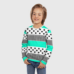 Лонгслив детский Комбинированный полосатый черно-голубой узор, цвет: 3D-принт — фото 2