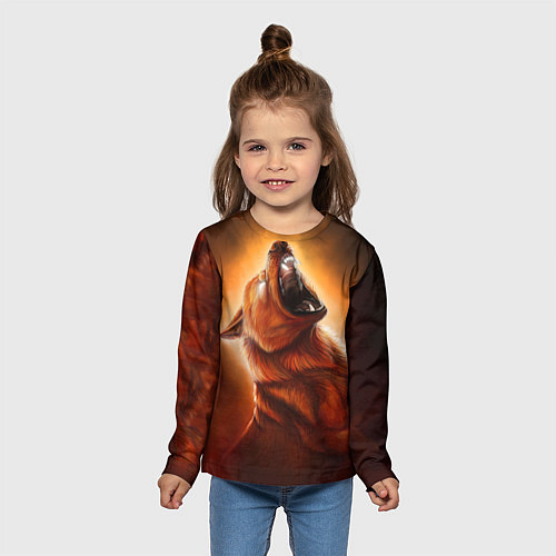 Детский лонгслив Огненный волк / 3D-принт – фото 5