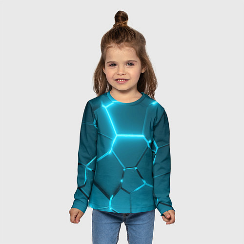 Детский лонгслив Ледяные неоновые геометрические плиты / 3D-принт – фото 5