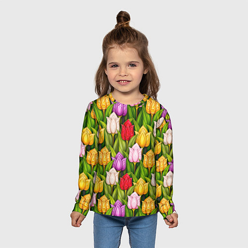 Детский лонгслив Объемные разноцветные тюльпаны / 3D-принт – фото 5