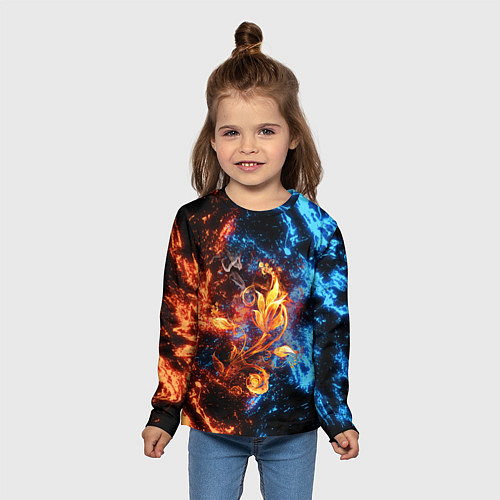 Детский лонгслив Огонь и вода - Огненный цветок / 3D-принт – фото 5