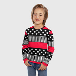 Лонгслив детский Red and black pattern with stripes and stars, цвет: 3D-принт — фото 2