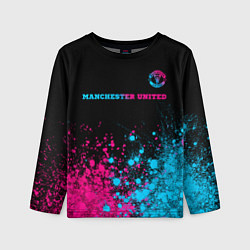 Лонгслив детский Manchester United - neon gradient: символ сверху, цвет: 3D-принт