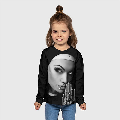 Детский лонгслив Готическая монашка с татуировкой Страсть / 3D-принт – фото 5