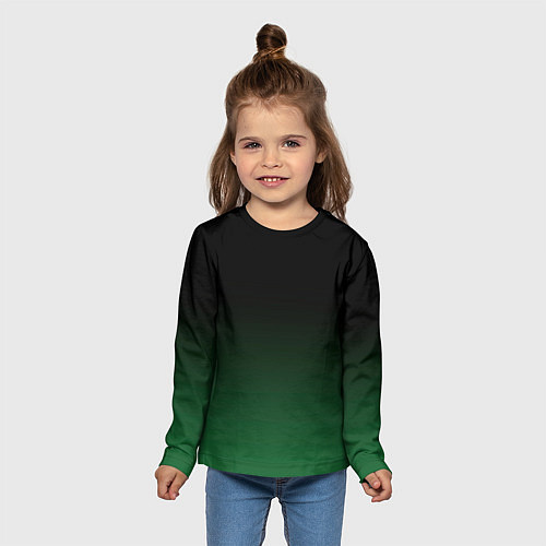 Детский лонгслив Черный и мшистый зеленый градиент омбре / 3D-принт – фото 5