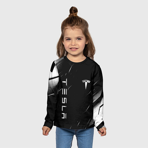 Детский лонгслив Тесла - Черная абстракция / 3D-принт – фото 5