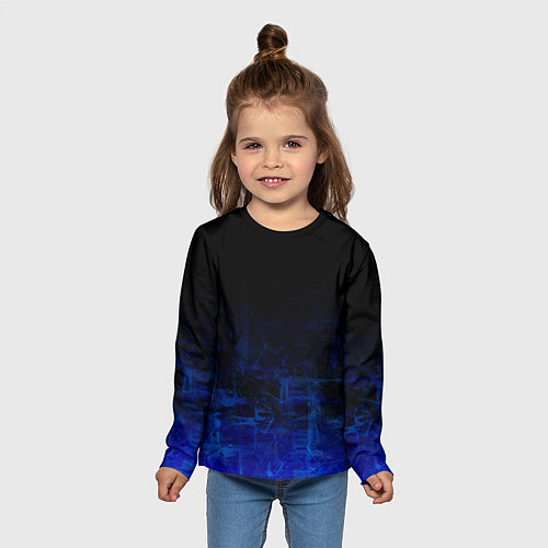 Детский лонгслив Однотонный черный и темно синий гранжевый градиент / 3D-принт – фото 5