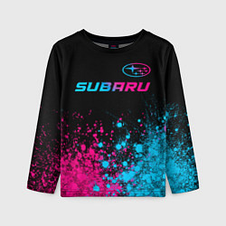Лонгслив детский Subaru - neon gradient: символ сверху, цвет: 3D-принт