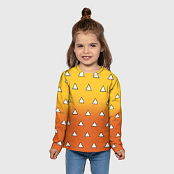 Лонгслив детский Оранжевое кимоно с треугольниками - Зеницу клинок, цвет: 3D-принт — фото 2