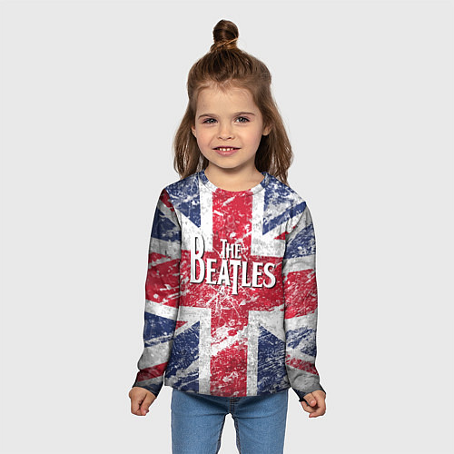 Детский лонгслив The Beatles - лого на фоне флага Великобритании / 3D-принт – фото 5