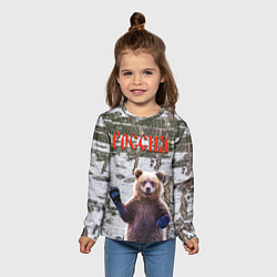 Лонгслив детский Российский медведь на фоне берёзы, цвет: 3D-принт — фото 2