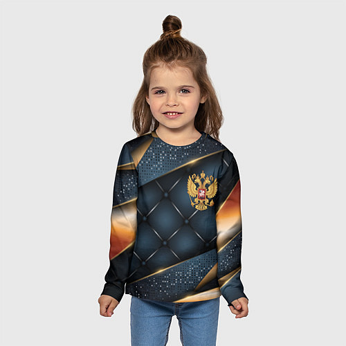 Детский лонгслив Золотой герб России на объемном фоне / 3D-принт – фото 5