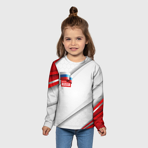 Детский лонгслив Red & white флаг России / 3D-принт – фото 5