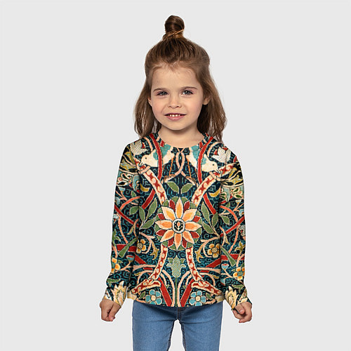 Детский лонгслив Ковер с птицами / 3D-принт – фото 5