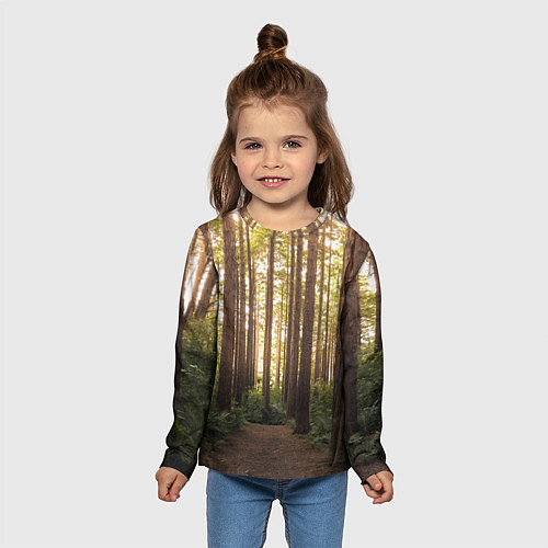 Детский лонгслив Дневной лес, деревья и свет / 3D-принт – фото 5