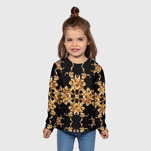 Детский лонгслив Золотая гжель цветы / 3D-принт – фото 5
