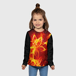 Лонгслив детский Цветок из огня на чёрном фоне, цвет: 3D-принт — фото 2