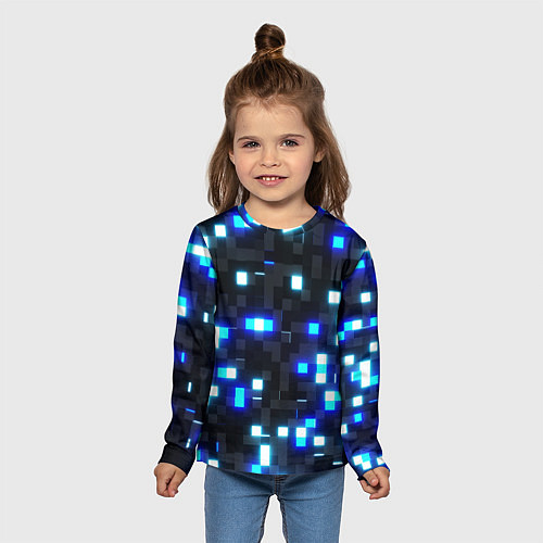 Детский лонгслив Неоновые светящиеся квадраты / 3D-принт – фото 5