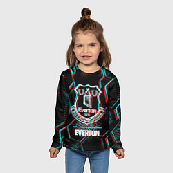 Лонгслив детский Everton FC в стиле glitch на темном фоне, цвет: 3D-принт — фото 2