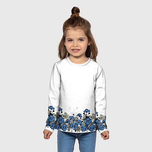 Детский лонгслив Синий цветочный узор -кайма / 3D-принт – фото 5