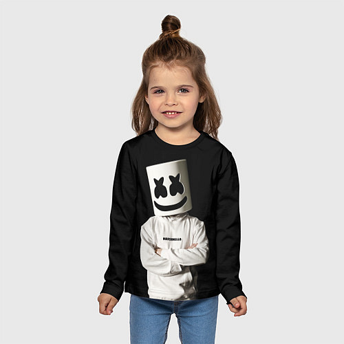 Детский лонгслив Marshmello на чёрном фоне / 3D-принт – фото 5