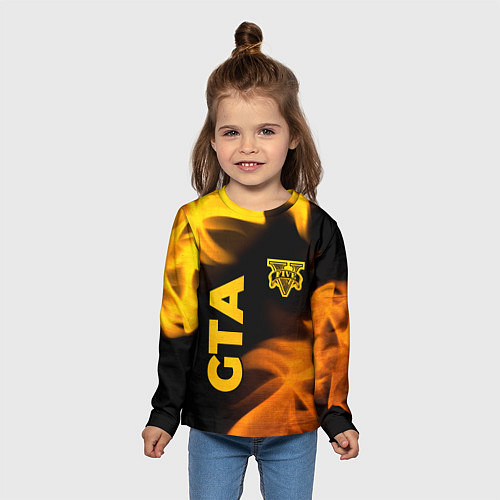 Детский лонгслив GTA - gold gradient: надпись, символ / 3D-принт – фото 5