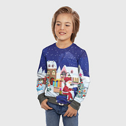 Лонгслив детский Дед Мороз едет на скутере с подарками в Новогоднюю, цвет: 3D-принт — фото 2