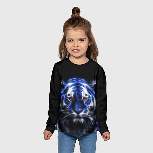 Детский лонгслив Синий неоновый тигр / 3D-принт – фото 5