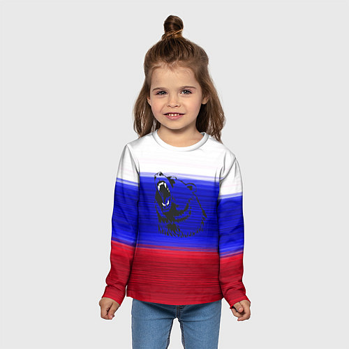 Детский лонгслив Флаг России с медведем / 3D-принт – фото 5