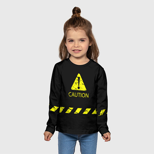 Детский лонгслив CAUTION - Осторожно опасность / 3D-принт – фото 5