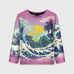 Лонгслив детский Штормовые океанские волны и пальмы, цвет: 3D-принт