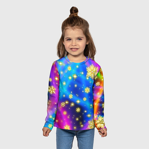 Детский лонгслив Снежинки и звезды - яркие цвета / 3D-принт – фото 5