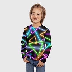Лонгслив детский Неоновые треугольники - текстура, цвет: 3D-принт — фото 2