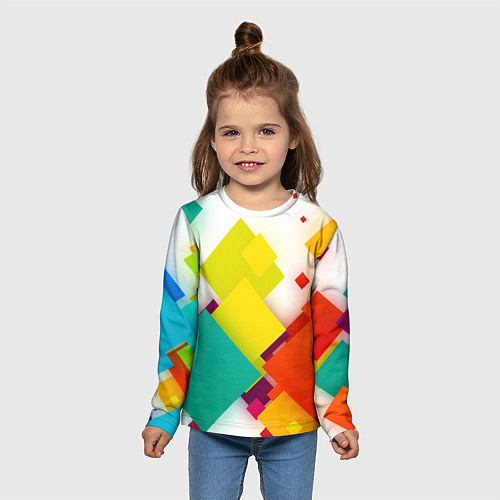 Детский лонгслив Цветные геометрические квадраты / 3D-принт – фото 5
