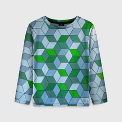 Лонгслив детский Зелёные и серые абстрактные кубы с оптической иллю, цвет: 3D-принт